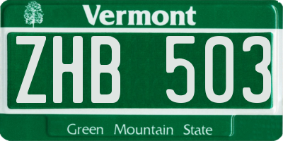 VT license plate ZHB503