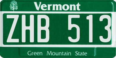 VT license plate ZHB513