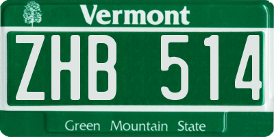 VT license plate ZHB514