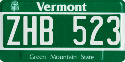 VT license plate ZHB523