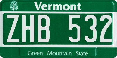 VT license plate ZHB532