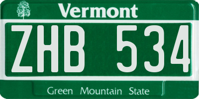 VT license plate ZHB534