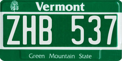 VT license plate ZHB537