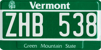 VT license plate ZHB538