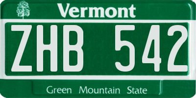 VT license plate ZHB542