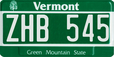 VT license plate ZHB545