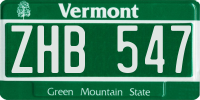 VT license plate ZHB547