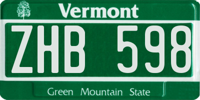 VT license plate ZHB598