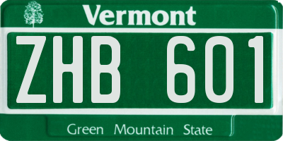 VT license plate ZHB601
