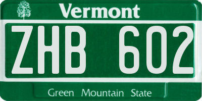 VT license plate ZHB602