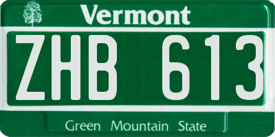 VT license plate ZHB613