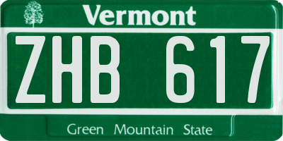 VT license plate ZHB617