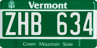 VT license plate ZHB634