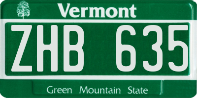 VT license plate ZHB635