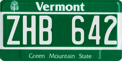 VT license plate ZHB642