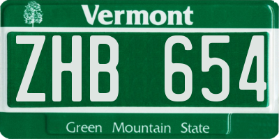 VT license plate ZHB654
