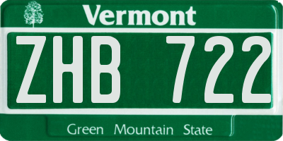 VT license plate ZHB722