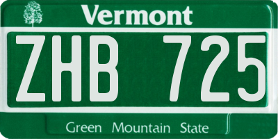 VT license plate ZHB725