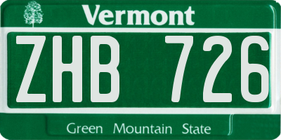 VT license plate ZHB726