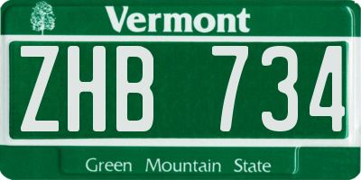 VT license plate ZHB734