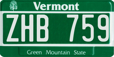 VT license plate ZHB759