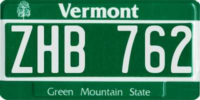 VT license plate ZHB762