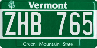 VT license plate ZHB765