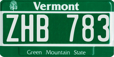 VT license plate ZHB783