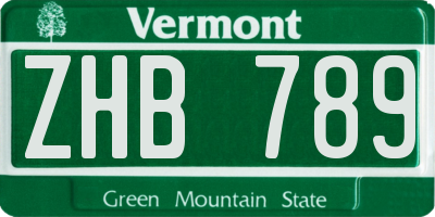 VT license plate ZHB789