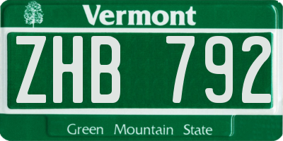 VT license plate ZHB792