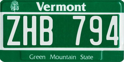 VT license plate ZHB794