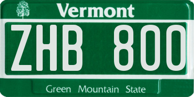 VT license plate ZHB800