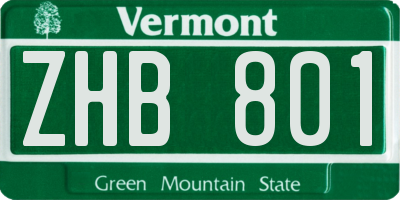 VT license plate ZHB801