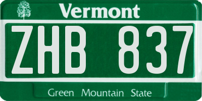 VT license plate ZHB837