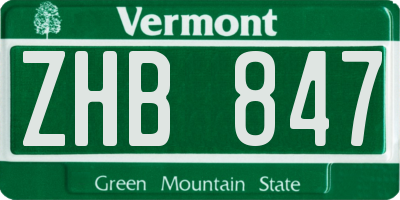 VT license plate ZHB847