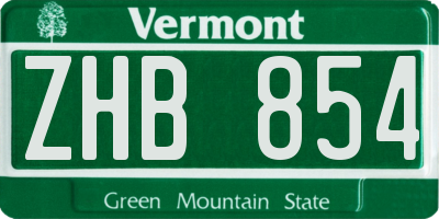 VT license plate ZHB854