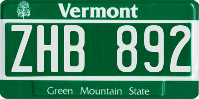 VT license plate ZHB892