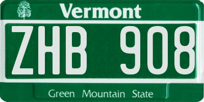 VT license plate ZHB908