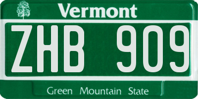 VT license plate ZHB909