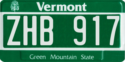 VT license plate ZHB917