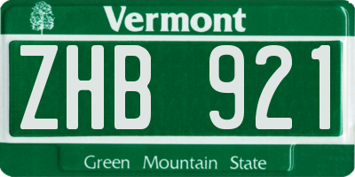 VT license plate ZHB921
