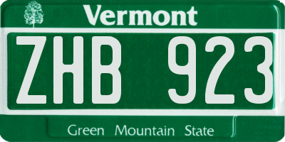 VT license plate ZHB923