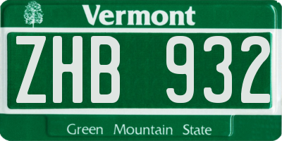 VT license plate ZHB932
