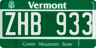 VT license plate ZHB933