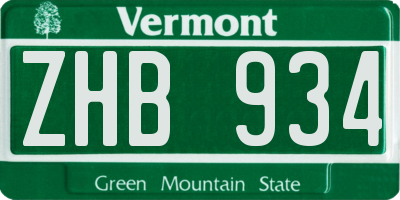 VT license plate ZHB934