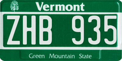 VT license plate ZHB935