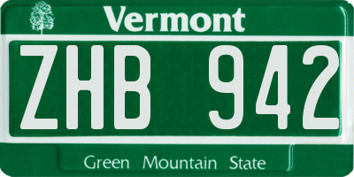 VT license plate ZHB942