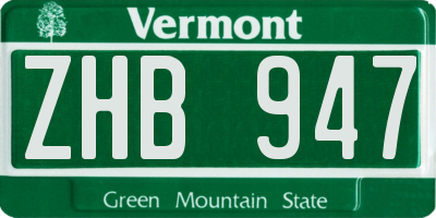 VT license plate ZHB947