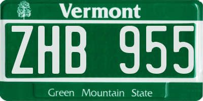 VT license plate ZHB955
