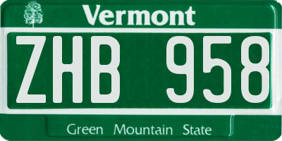 VT license plate ZHB958